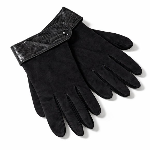Valentino Black Suede Gloves with Embossed Leather Cuff - Picture 2 of 9